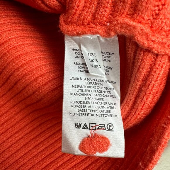 Anthropologie Kendall Cropped Ribbed Knit Orange Coral Sweater Small - Picture 5 of 10